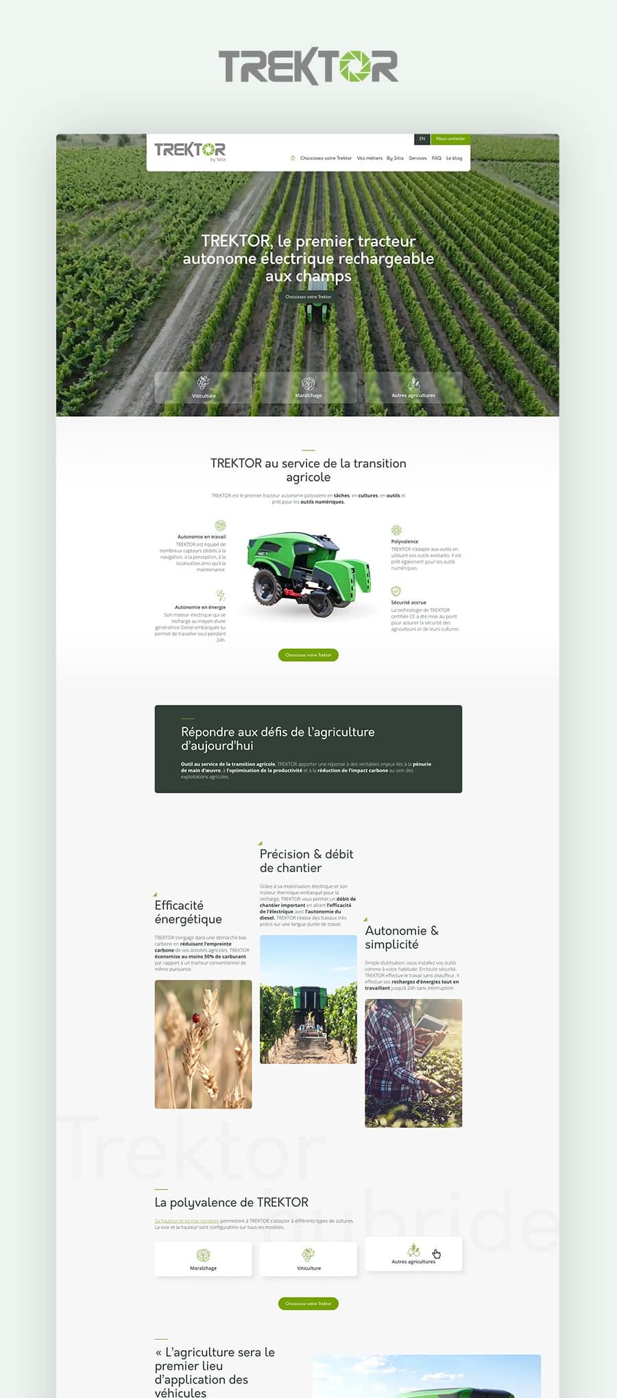 Site web Trektor by Sitia, tracteurs agricoles autonomes